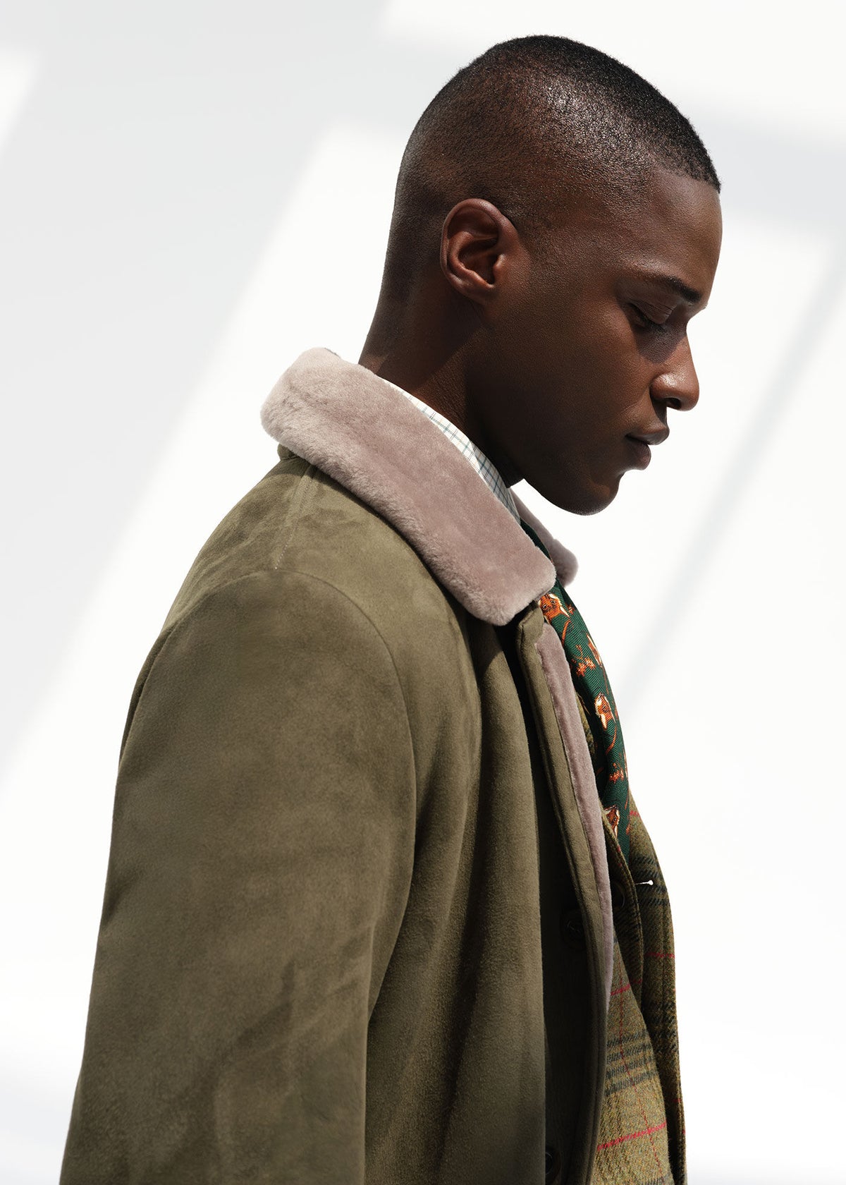 Paul Stuart Trending | Modern Suede Coat with Shearling Trim