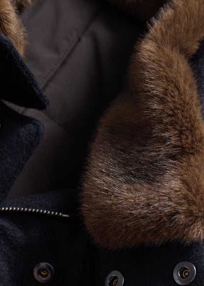 Paul Stuart Essential | Cashmere Coat with Faux Fur Collar