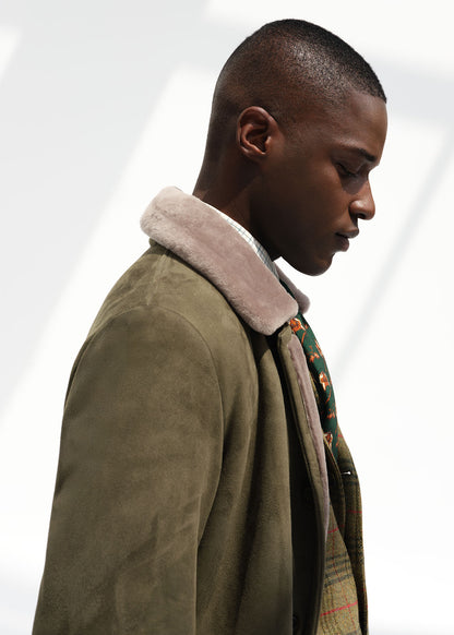 Paul Stuart Trending | Modern Suede Coat with Shearling Trim