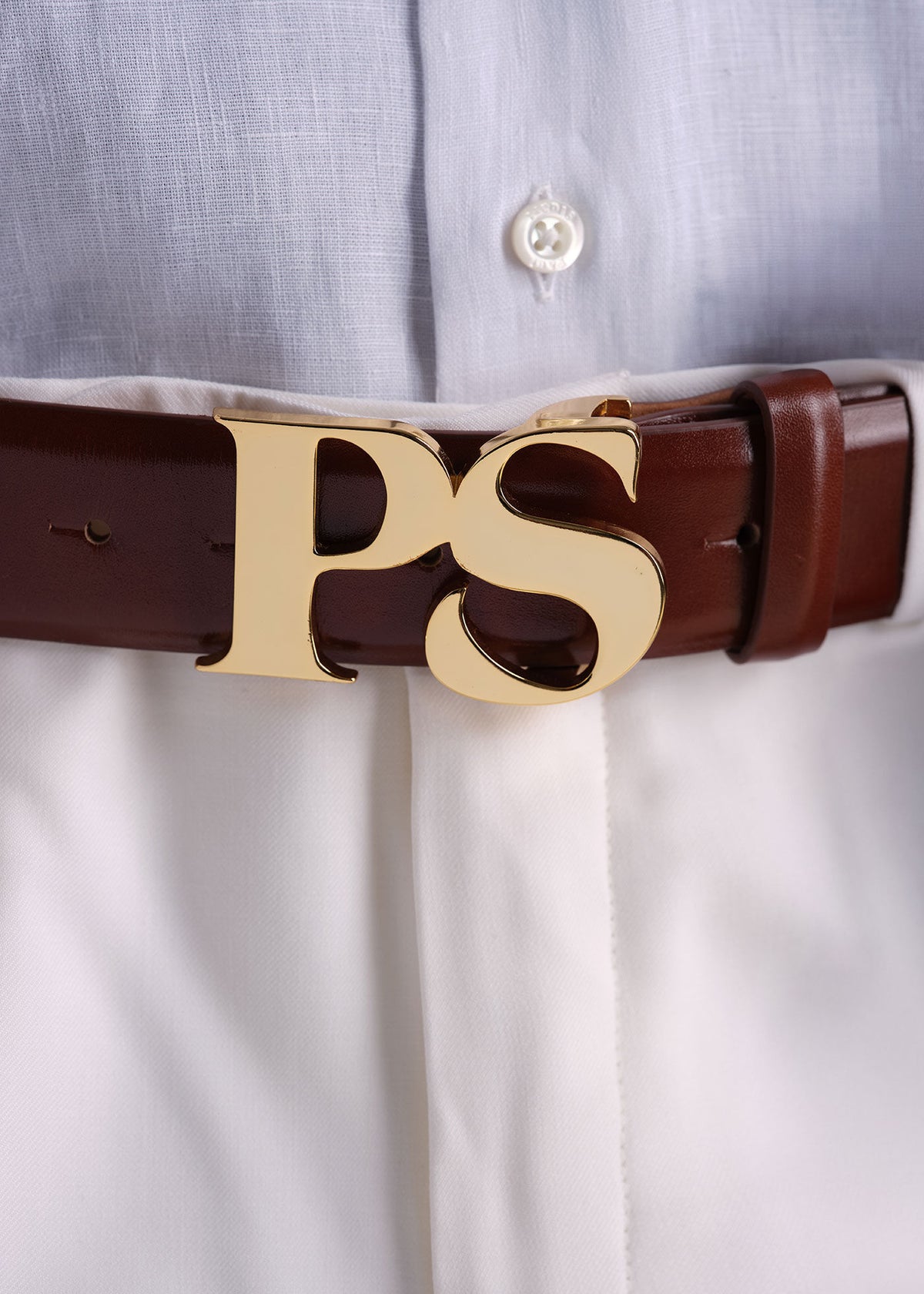 Paul Stuart Customer Favorite | PS Brass Logo Leather Belt