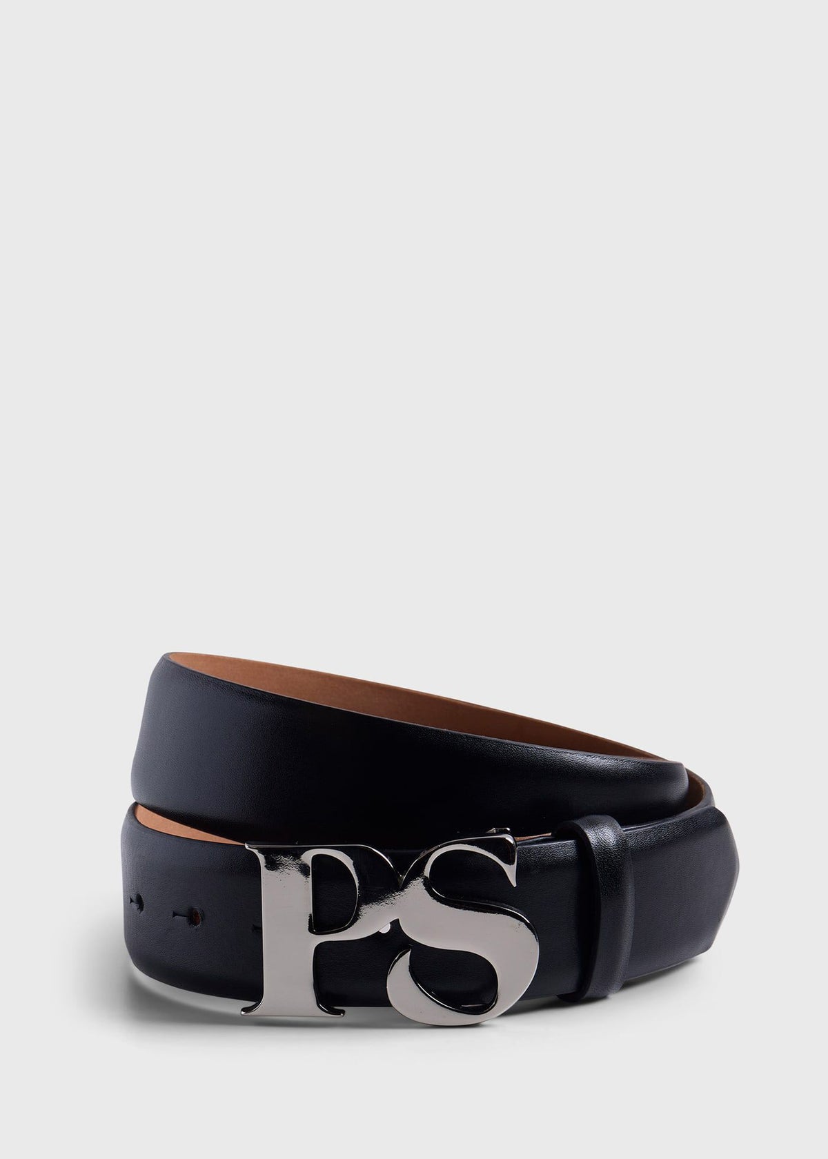 Paul Stuart Quality | PS Nickel Logo Leather Belt