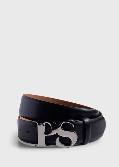 Paul Stuart Quality | PS Nickel Logo Leather Belt