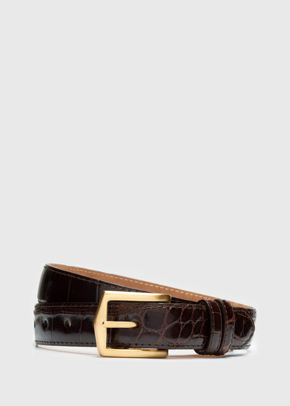 Paul Stuart Popular | Men's Glazed Alligator Belt in Dark Brown - Paul Stuart