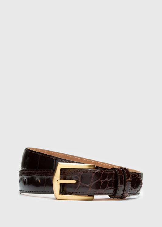 Paul Stuart Popular | Men's Glazed Alligator Belt in Dark Brown - Paul Stuart