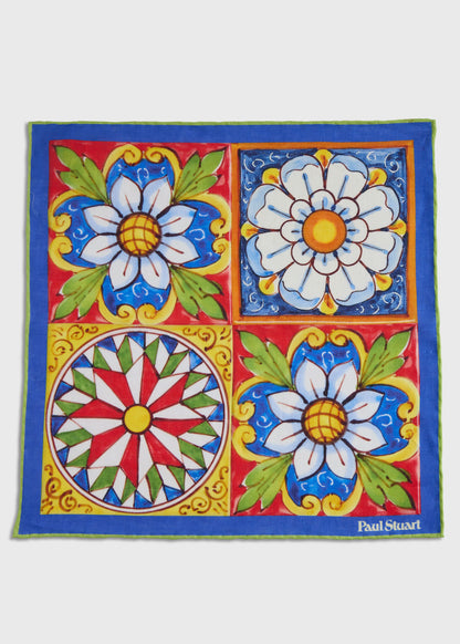 Paul Stuart Popular | Linen Mediterranean Tile Pocket Square