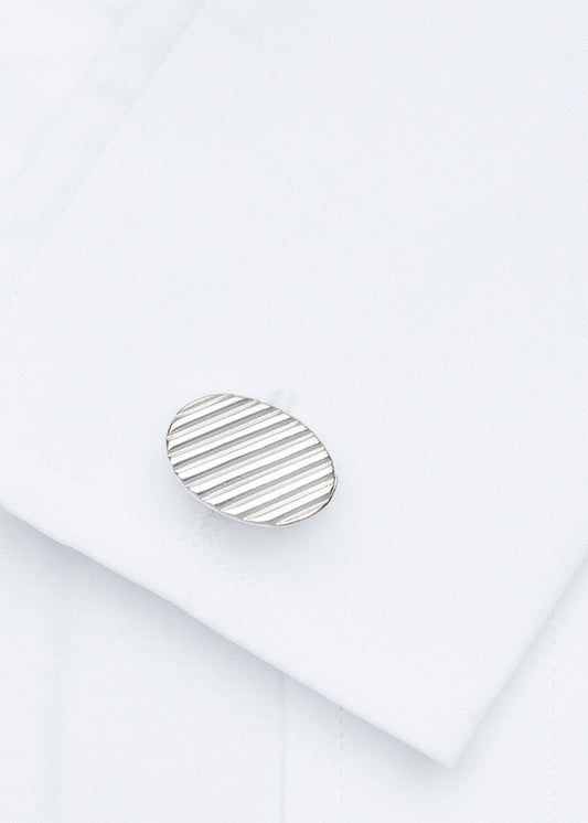 Paul Stuart Popular | Sterling Silver Ribbed Oval Cufflinks