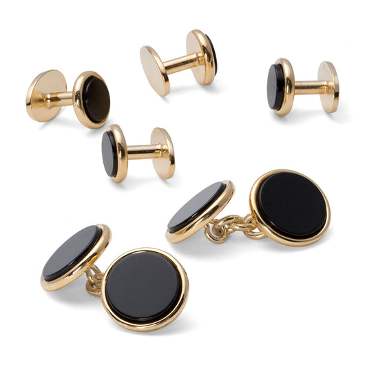 Paul Stuart Customer Favorite | Black Onyx & Gold Vermeil Round Cufflink & Stud Set