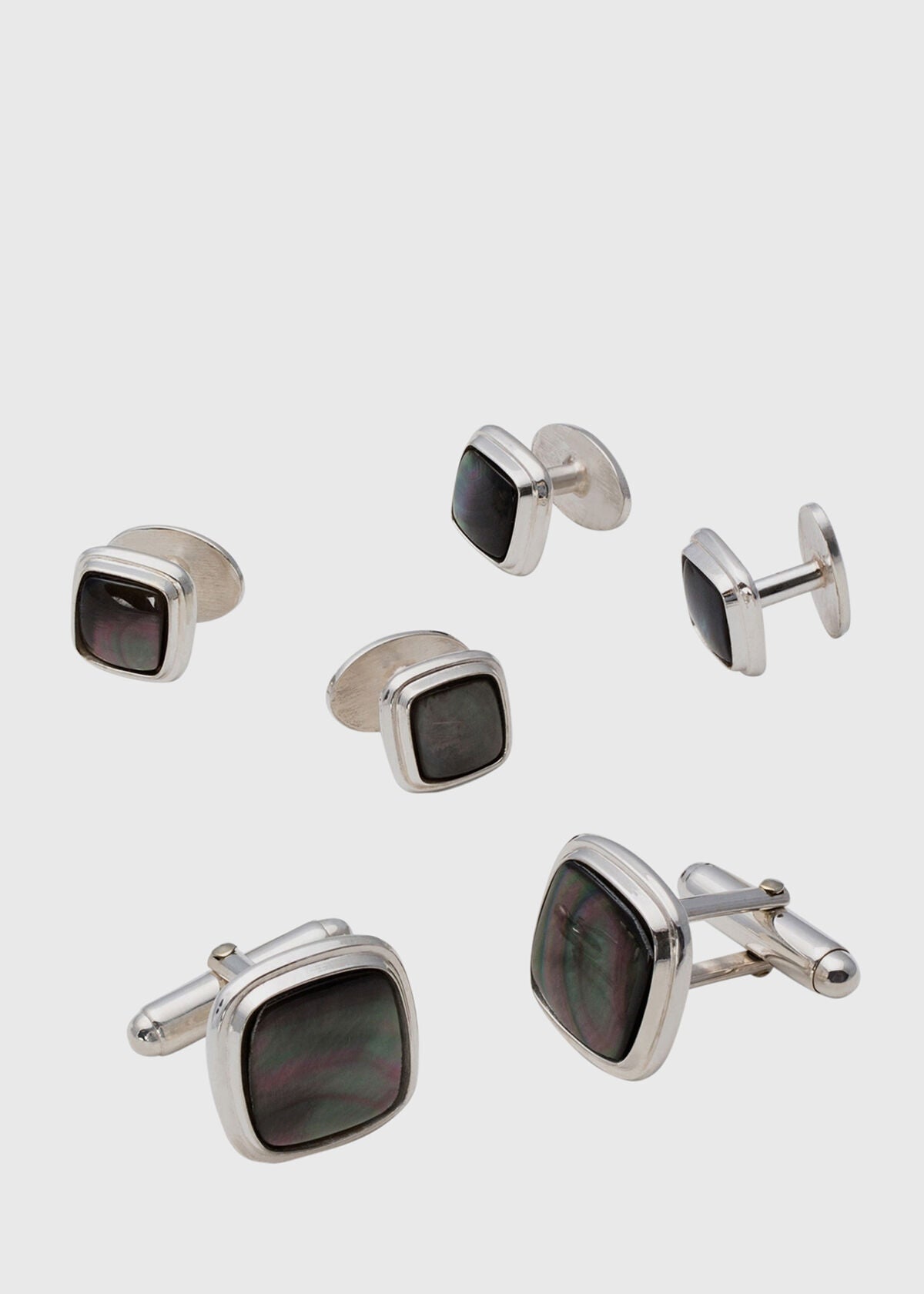 Paul Stuart Recommended | Square Smoked Mother of Pearl & Sterling Silver Stud Set