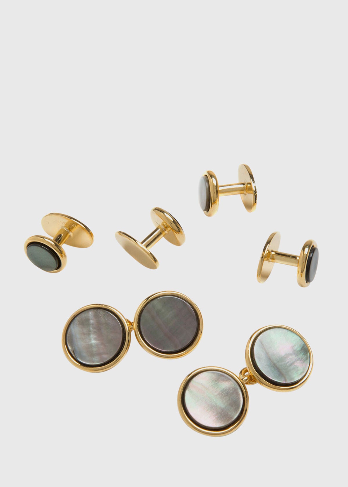 Paul Stuart Classic | Double Round Gold & Mother of Pearl Stud Set