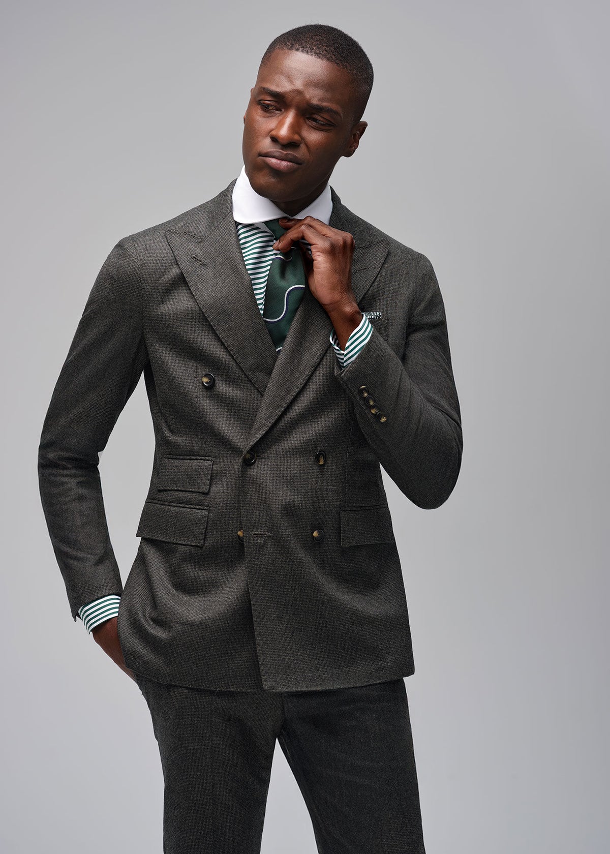 Paul Stuart Quality | Double Breasted Wool Houndstooth Suit